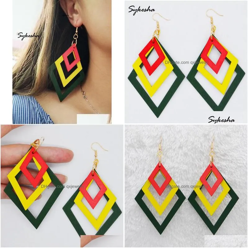 Stud Exaggerated Colorf 3 Layers Wood Dangle Earrings Female Summer Beach Jewelry 230714 Drop Delivery Dhnlz