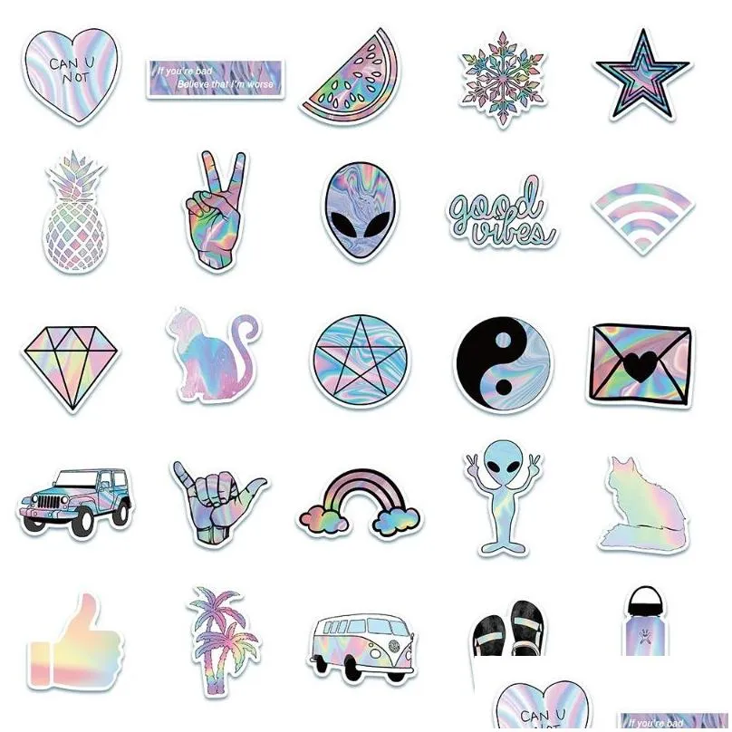 50pcs/lot mixed vsco holographic laser cartoon stickers luggage skateboard cute diy cool graffiti girl gradient sticker decal