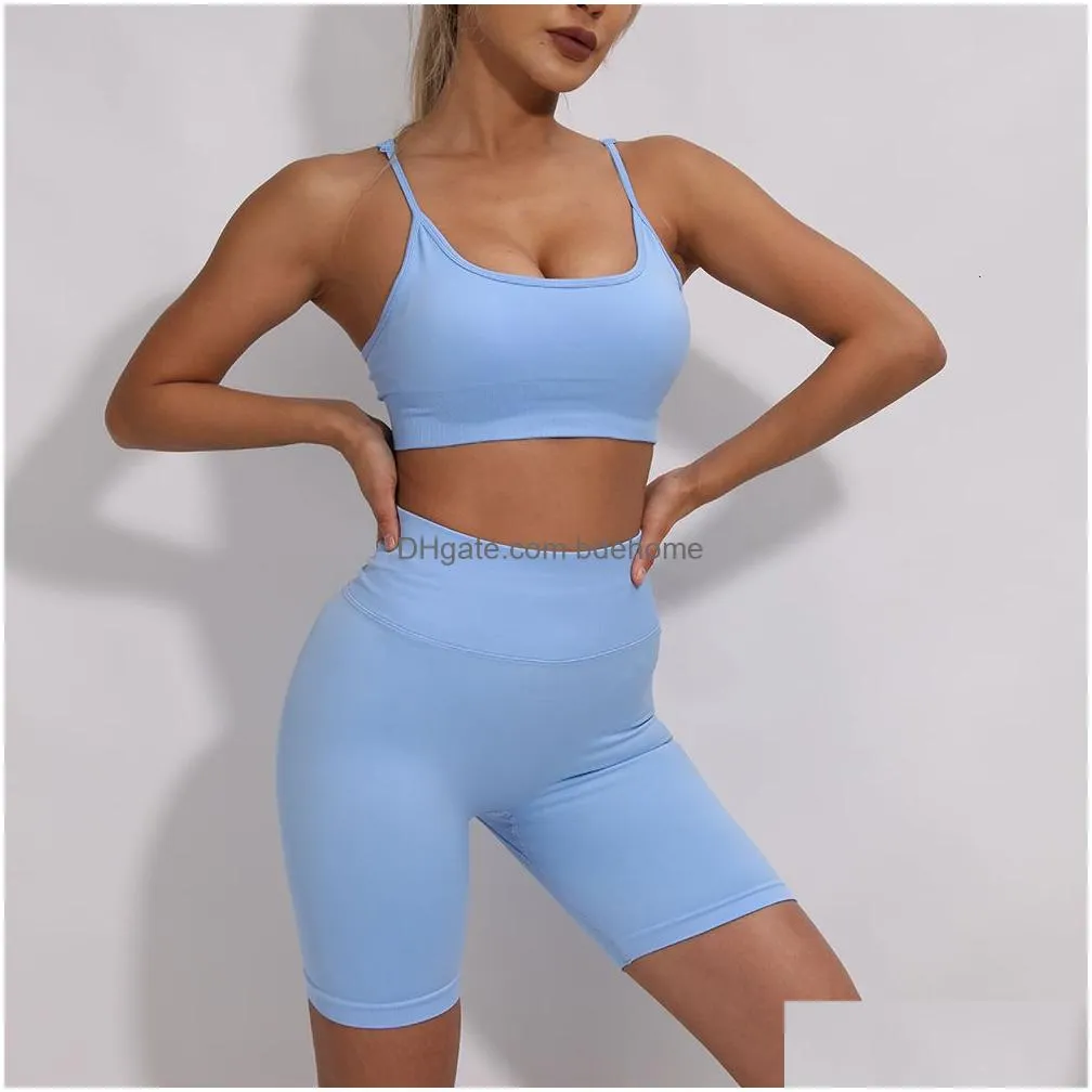 Yoga Outfits Sets Short Seamless Sportswear Women Sport Fitness Suit Outfit For Woman Gym Clothing Workout Clothes Athletic Wear Drop Dhvep