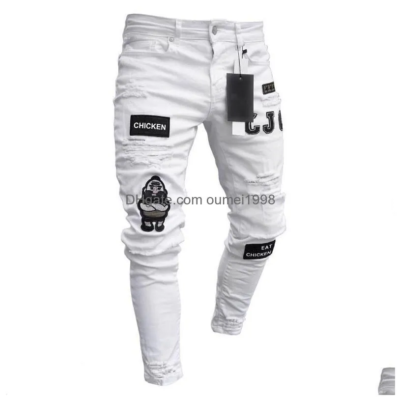 Men`S Jeans Fashion Men Designer Jeans Stretch Hip Hop Cool Streetwear Biker Hole Ripped Skinny Slim Fit Pencil Pants5038639 Drop Del Dhoew