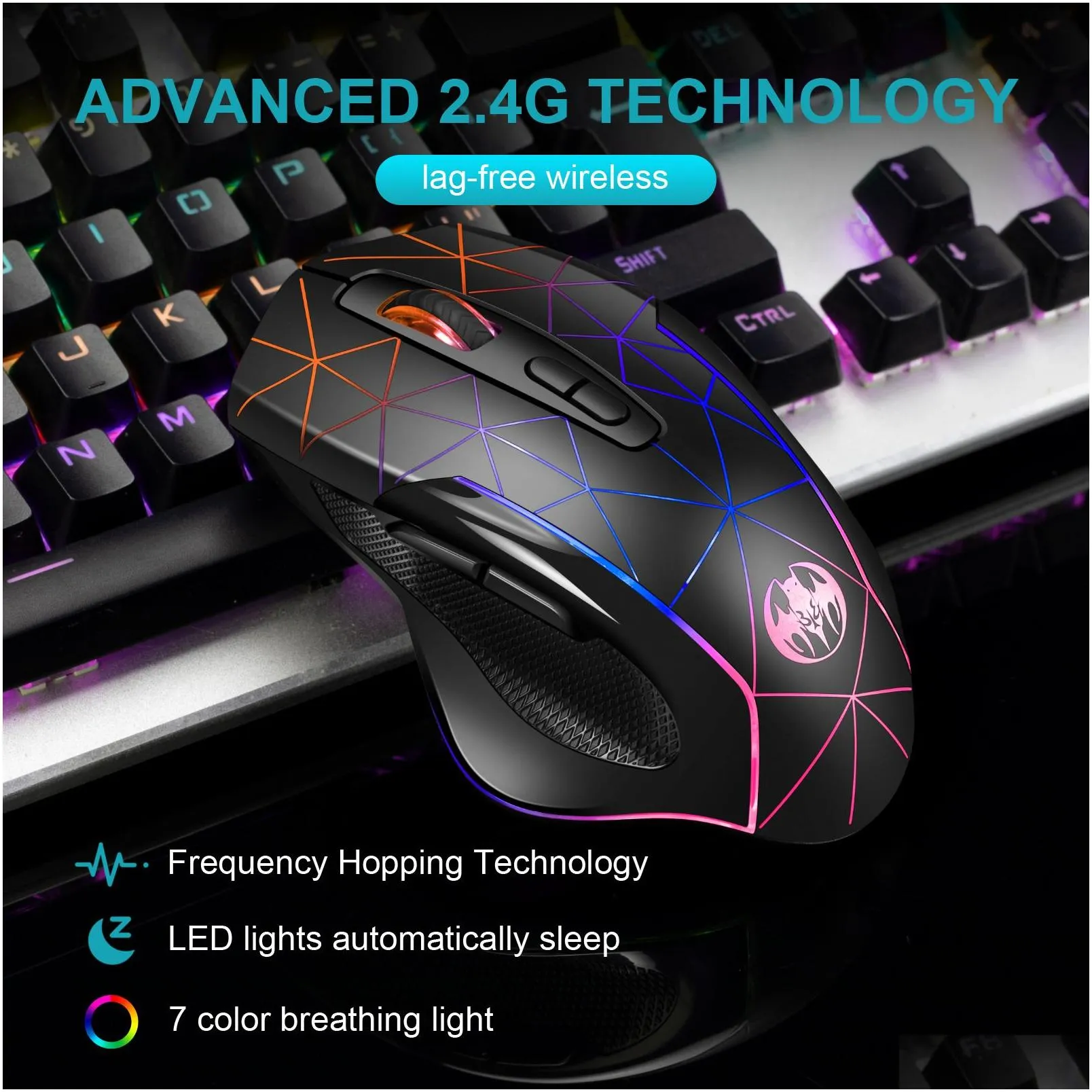 gm30 wireless gaming mouse rechargeable color light 2.4g mouse with box package