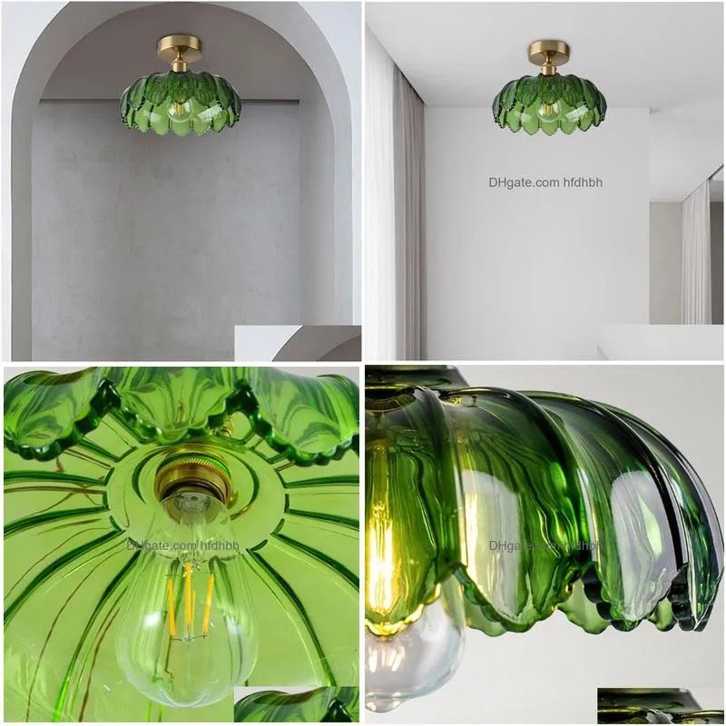 rustic green glass ceiling lights handcrafted elegant lamp-glass lighting fixtures decor light for bedroom living room