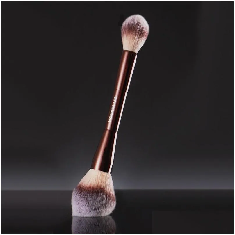 hourglass veil powder makeup brush - double-ended highlighter setting cosmetics brush ultra soft synthetic hair