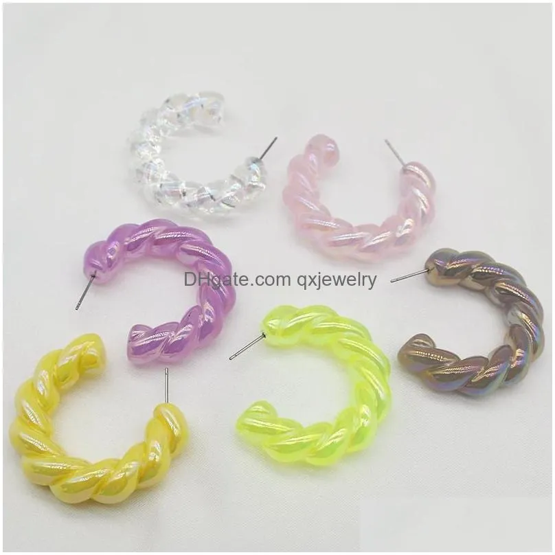Stud Ujbox Wholesale Bk Mticolor Rainbow Clear Acrylic Twist Earrings Hoop For Women 231127 Drop Delivery Dhtd0