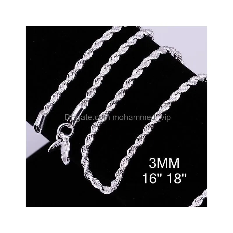 wholesale price 16-24 inch 3 mm twisted chains necklaces 925 sterling sivler jewelry fine silver necklaces for pendants g205