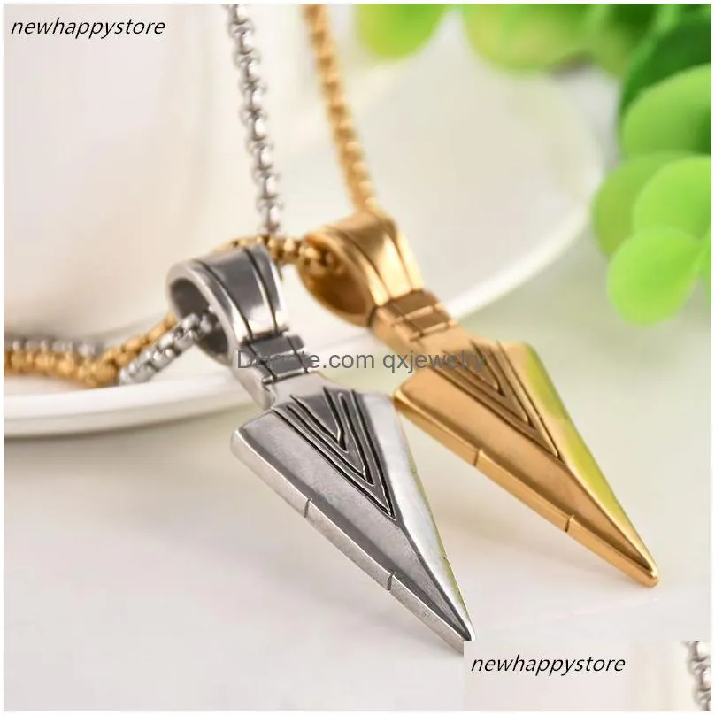 Pendant Necklaces Fashion Mens Vintage Spearhead Arrowhead Gold Pendant Man Necklace Chain Luxury Special Surf Bike Stainless Steel Je Dh3Xz