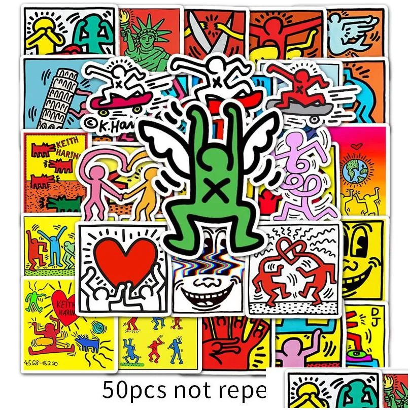 50pcs keith haring waterproof sticker for decal laptop motorcycle luggage snowboard car graffiti stickers decal decoration