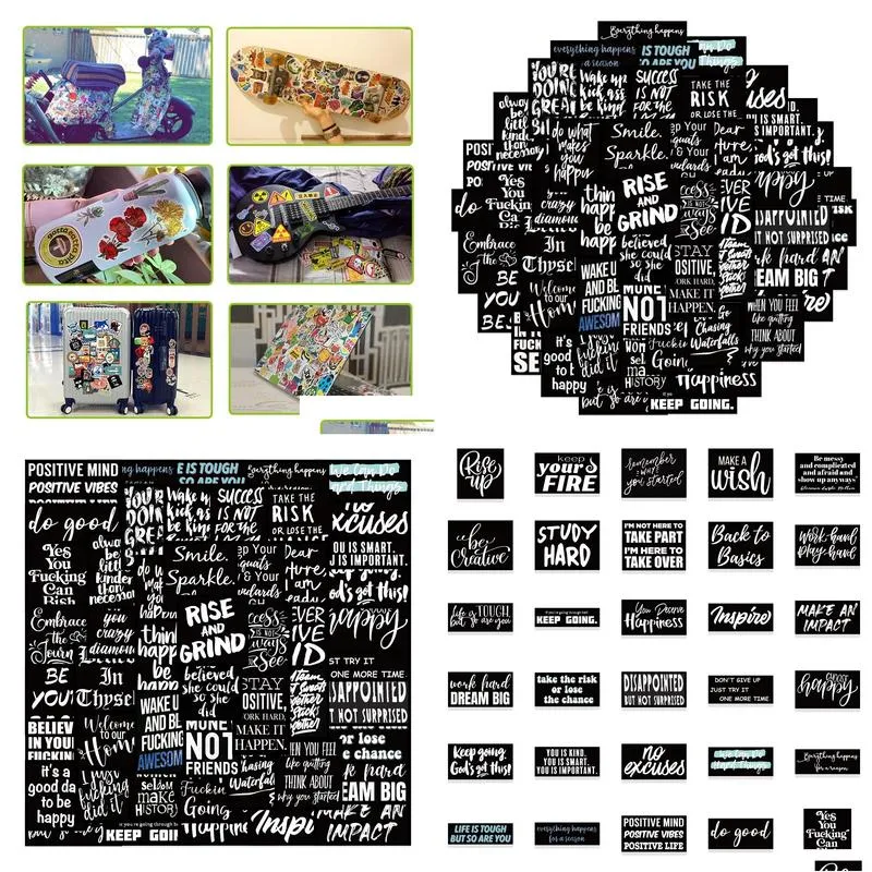 new sexy 61pcs black bottom inspirational english graffiti sticker wall sticker refrigerator laptop suitcase guitar diy classic