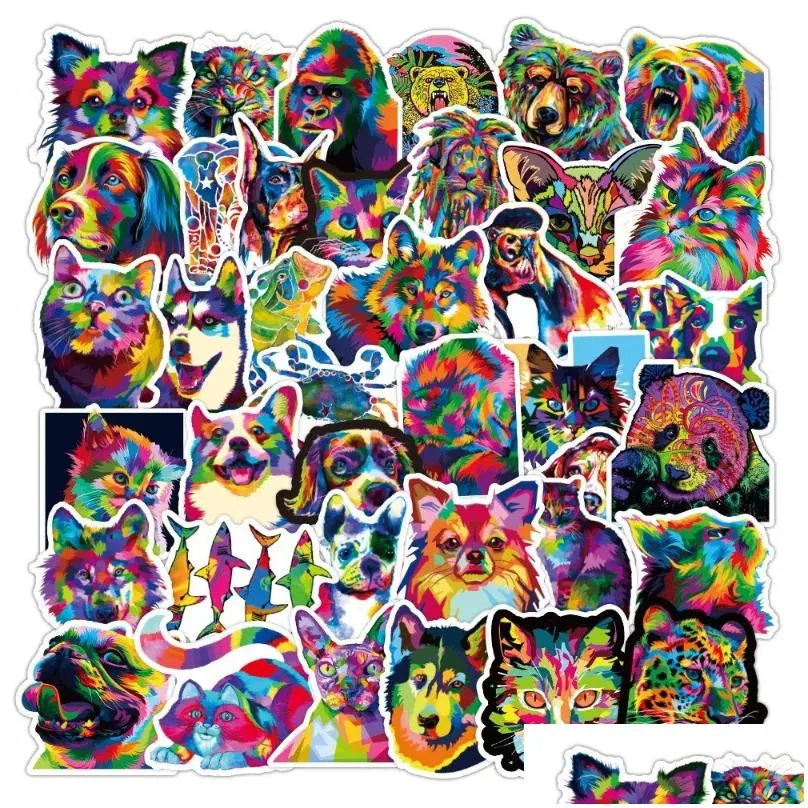 50pcs/lot color cat and dog sticker animal waterproof scooter car guitar trolley motorcycle personality graffiti stickers