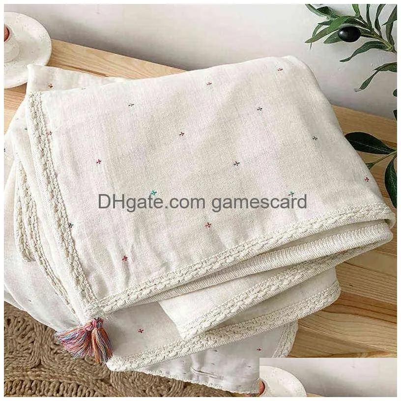 Baby Rugs & Playmats Retro Cotton Quilt Baby Blanket Bohemian Japanese Style Children Air-Conditioning Newborn Plain Bedclothes Aa2203 Dhrso
