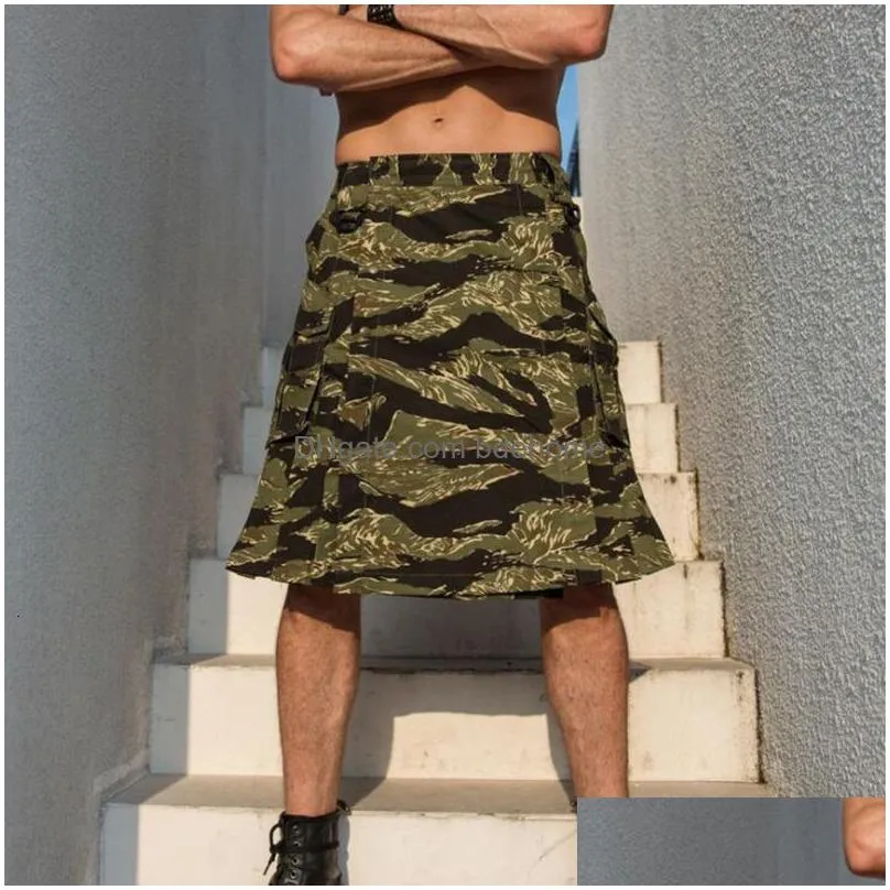 Hunting Jackets Outdoor Men Scottish Kilt Camouflage Personality Dress Up Shorts Skirt Training Gun Accessories Cs Army Tactical Gear Dhzcb
