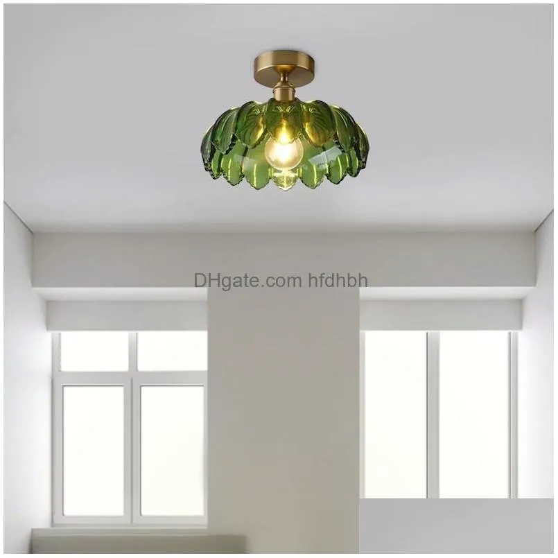 rustic green glass ceiling lights handcrafted elegant lamp-glass lighting fixtures decor light for bedroom living room