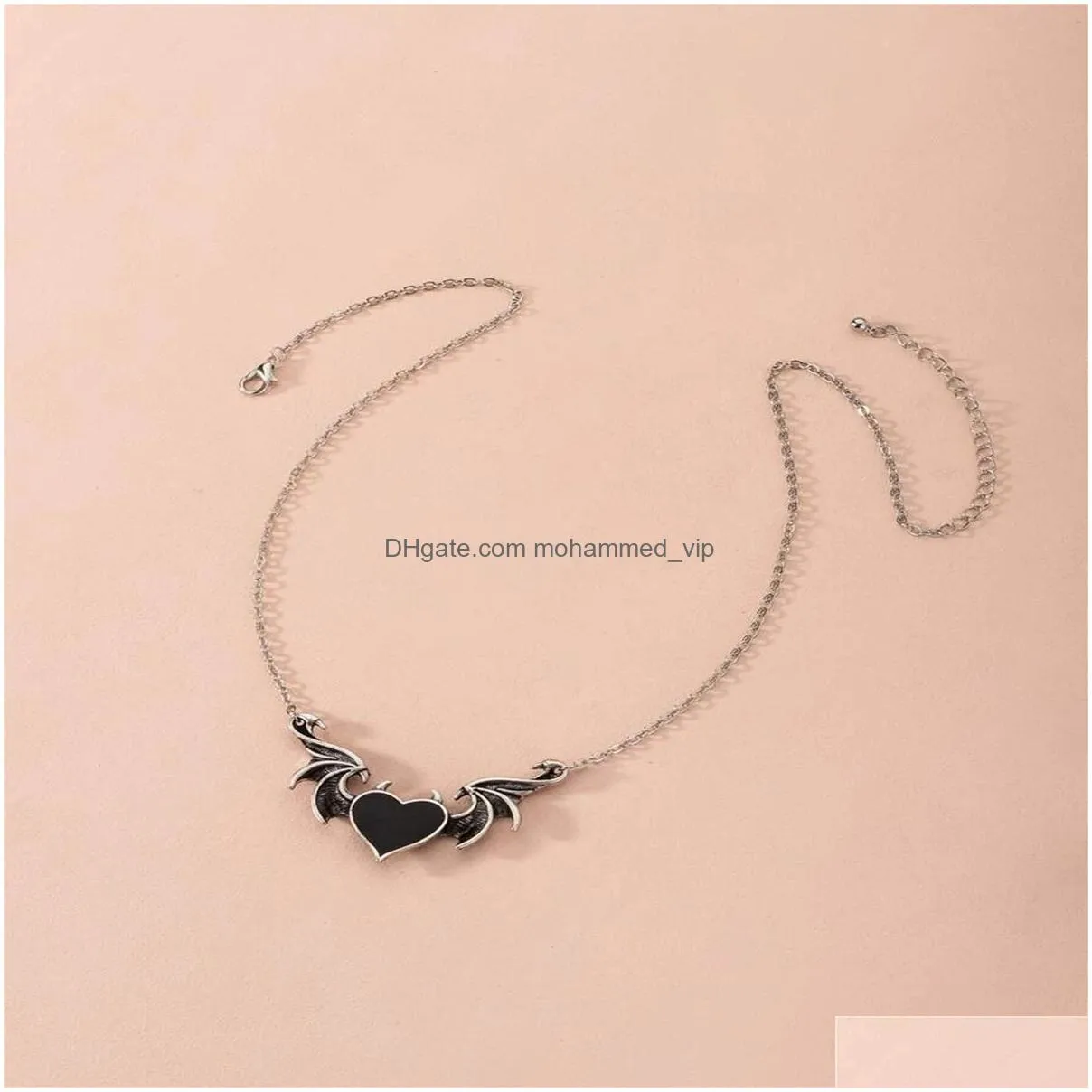 creative devil heart necklace alloy drop nectarine heart demon wing pendant necklaces jewelry collares gargantilla mujer