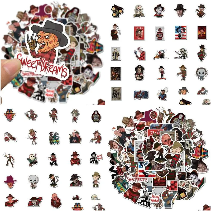 50pcs/lot horror movies michael myers friday the 13th sticker freddy krueger stickers graffiti kids toy skateboard phone laptop luggage sticker