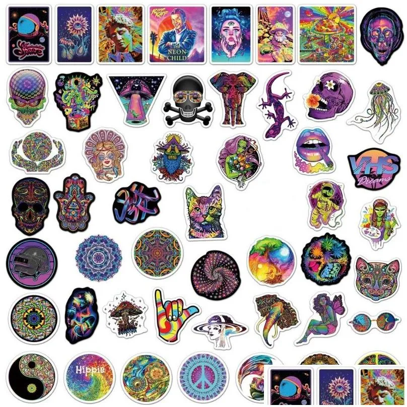 50pcs/lot cartoon psychedelic sticker hippie stickers aesthetic art graffiti decals skateboard fridge guitar diy sticker