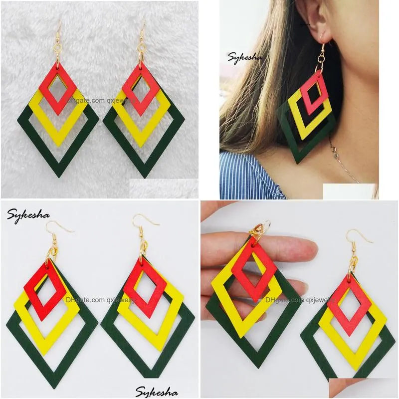 Stud Exaggerated Colorf 3 Layers Wood Dangle Earrings Female Summer Beach Jewelry 230714 Drop Delivery Dhnlz