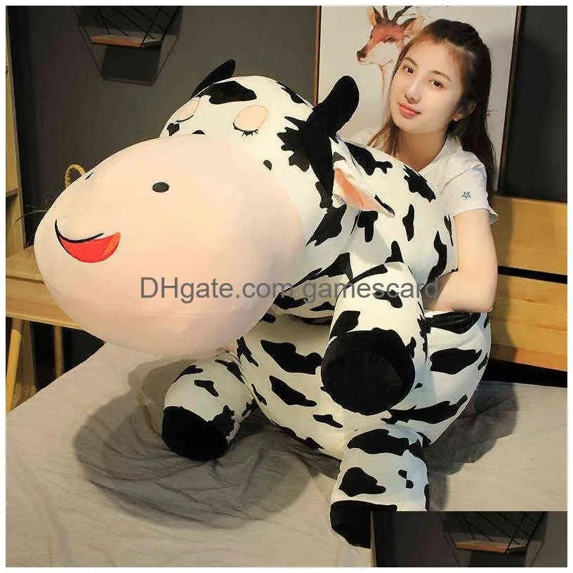 Stuffed & Plush Animals 80-120Cm Nt Lying Cow P Pillow Soft Stuffed Animal Cattle Toys For Children Kawaii Baby Doll Girls Birthday Gi Dhig3