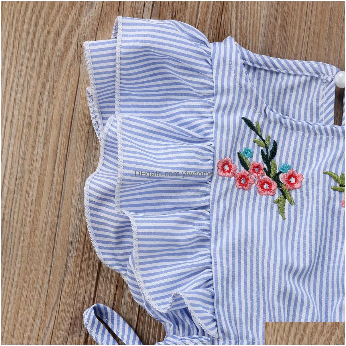 Rompers Toddler Kids Baby Girl Flower Stripe Ruffle Romper Jumpsuit Outfits Clothes 230525 Drop Delivery Dhe7B