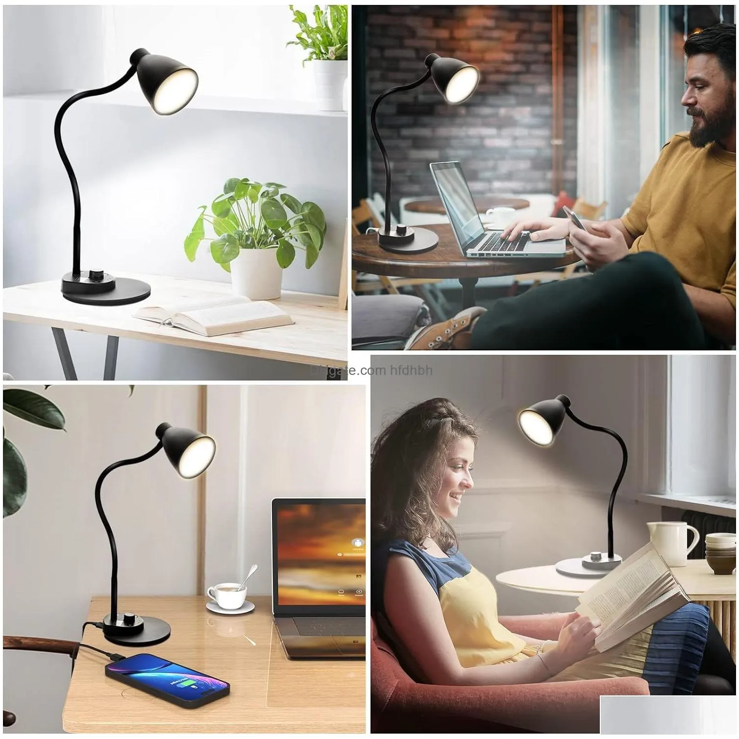 led desk lamp with usb charging port 3 color modes dimmable reading light intelligent