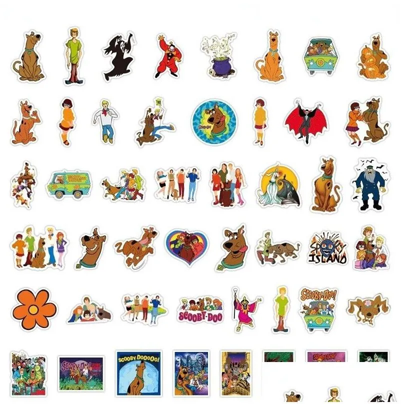 50pcs/lot new scooby-doo stickers gifts scoob party supplies toys merch vinyl sticker for kids teens luggage skateboard graffiti, cool animals monsters