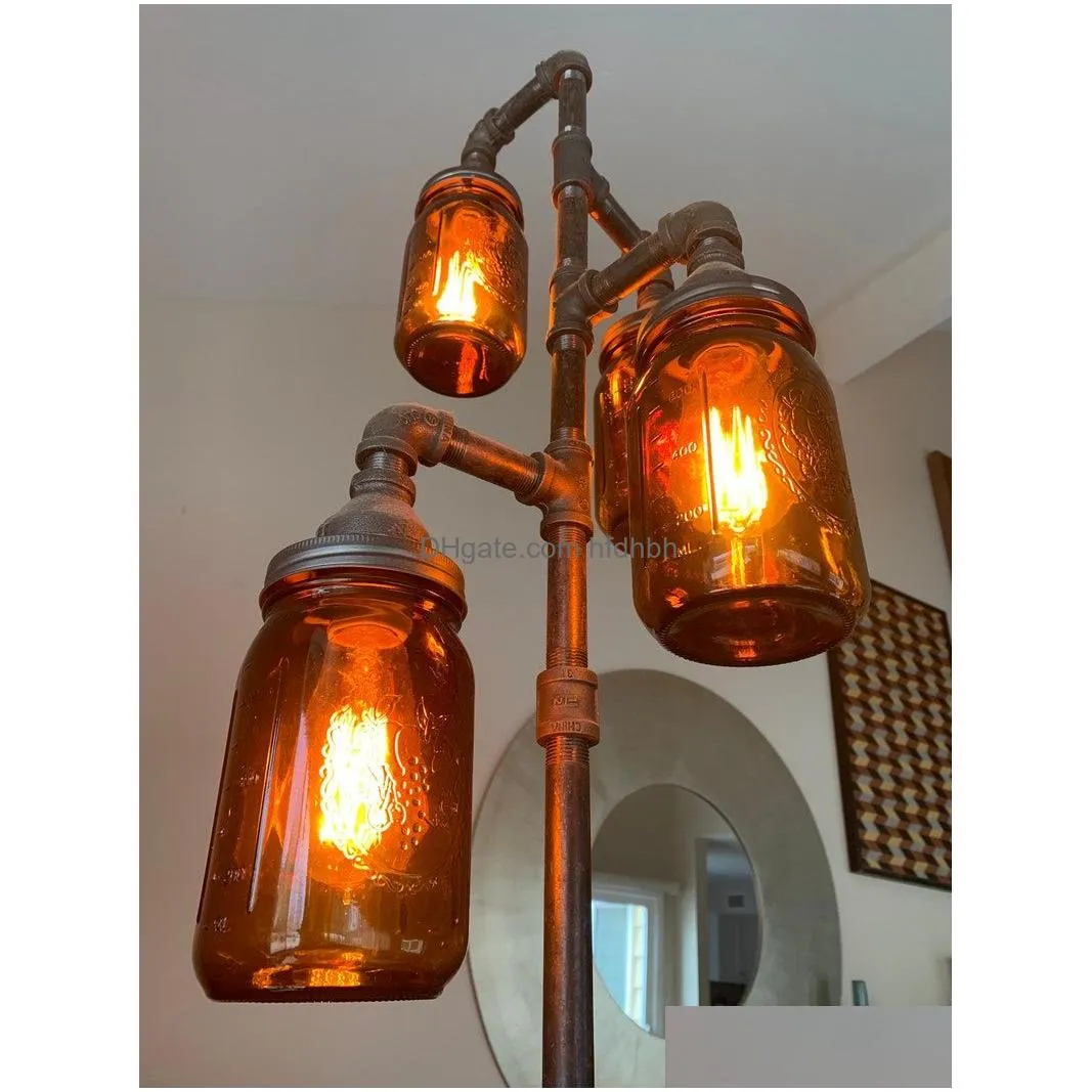 pipe floor lamp 4-fixture living room steampunk amber mason jar does not include bulbs