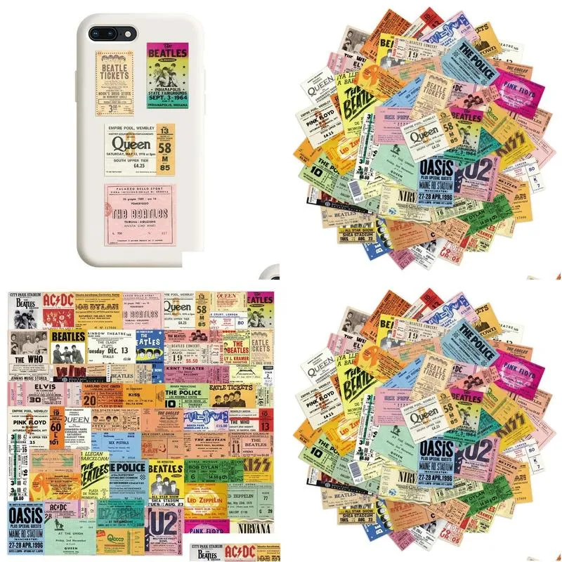 55pcs/lot classic rock band vintage tickets graffiti sticker for laptop motorcycle skateboard luagage decal guitar stickers