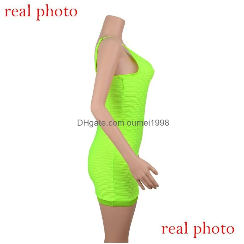 Street Style Dresses Cryptographic Neon Green Fashion Ruched Spaghetti Strap Women039S Dress Bodycon Summer Y Sleeveless Mini Dresses Dhmre