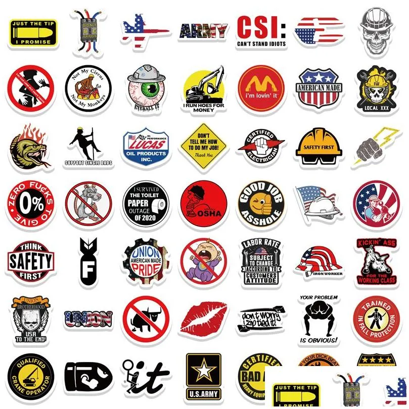 98pcs funny hard hat sticker helmet graffiti stickers for diy luggage laptop skateboard motorcycle bicycle stickers