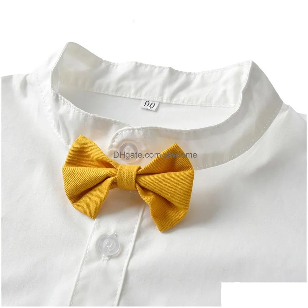 Clothing Sets Toddler Boys Set Born Gentleman Suit Kids Short Sleeve Bow Tie Shirtsuspender Shorts Casual Summer Baby Boy Clothes Dro Dhxks