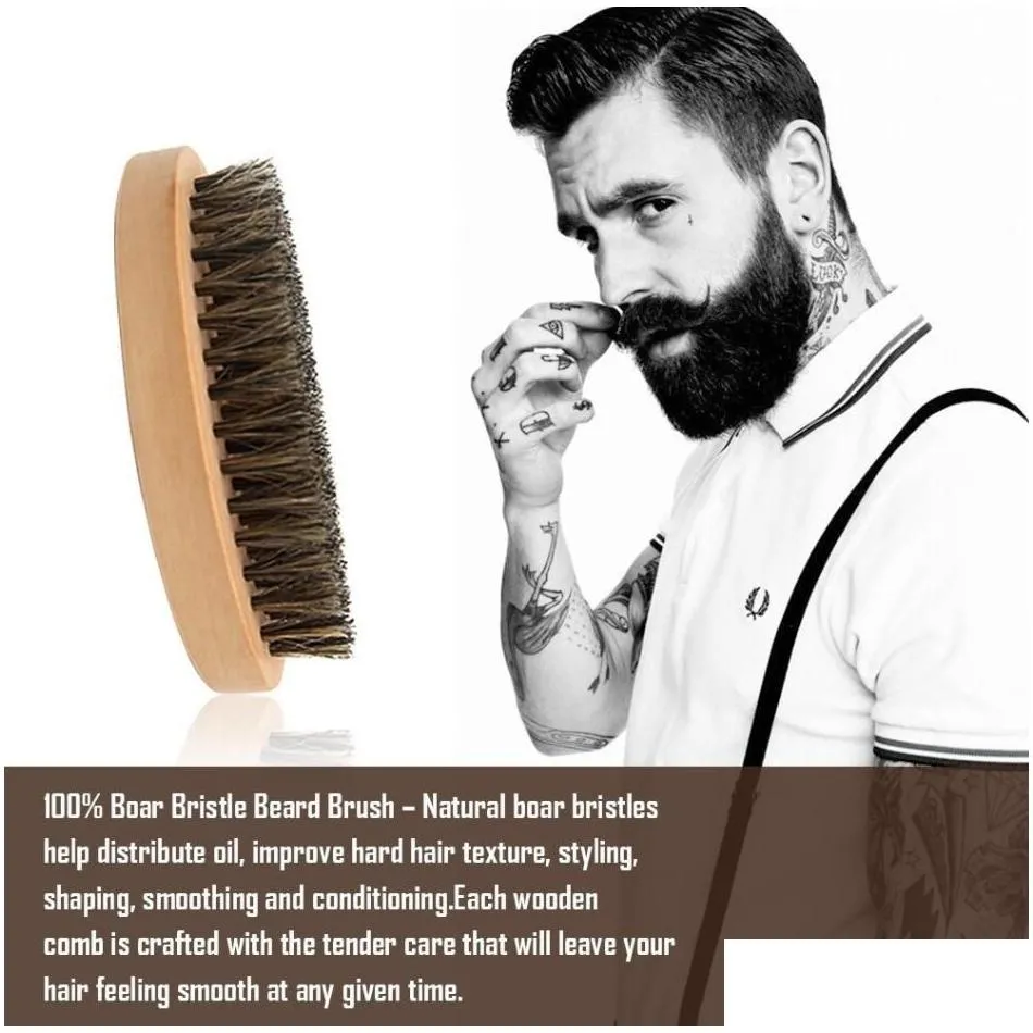 new boar hair bristle beard mustache brush military hard round wood handle antistatic peach comb hairdressing tool for men gi2427943