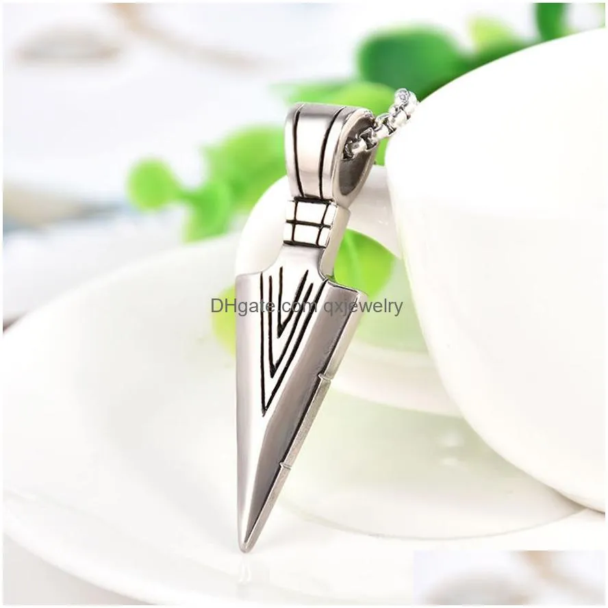 Pendant Necklaces Fashion Mens Vintage Spearhead Arrowhead Gold Pendant Man Necklace Chain Luxury Special Surf Bike Stainless Steel Je Dh3Xz