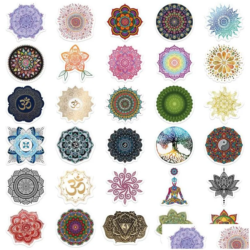 60pcs mandala flower sticker buddhism yoga graffiti stickers for diy luggage laptop skateboard motorcycle bicycle stickers