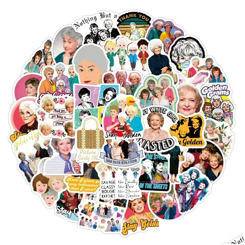 50pcs tv show the golden girls stickers golden grams graffiti kids toy skateboard car motorcycle bicycle sticker decals wholesale