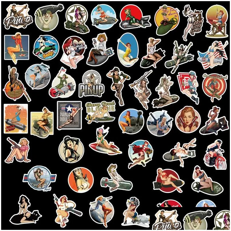 50pcs bomb girl vintage pin up stickers pack non-random graffiti car bike luggage sticker laptop skateboard motor water bottle decal