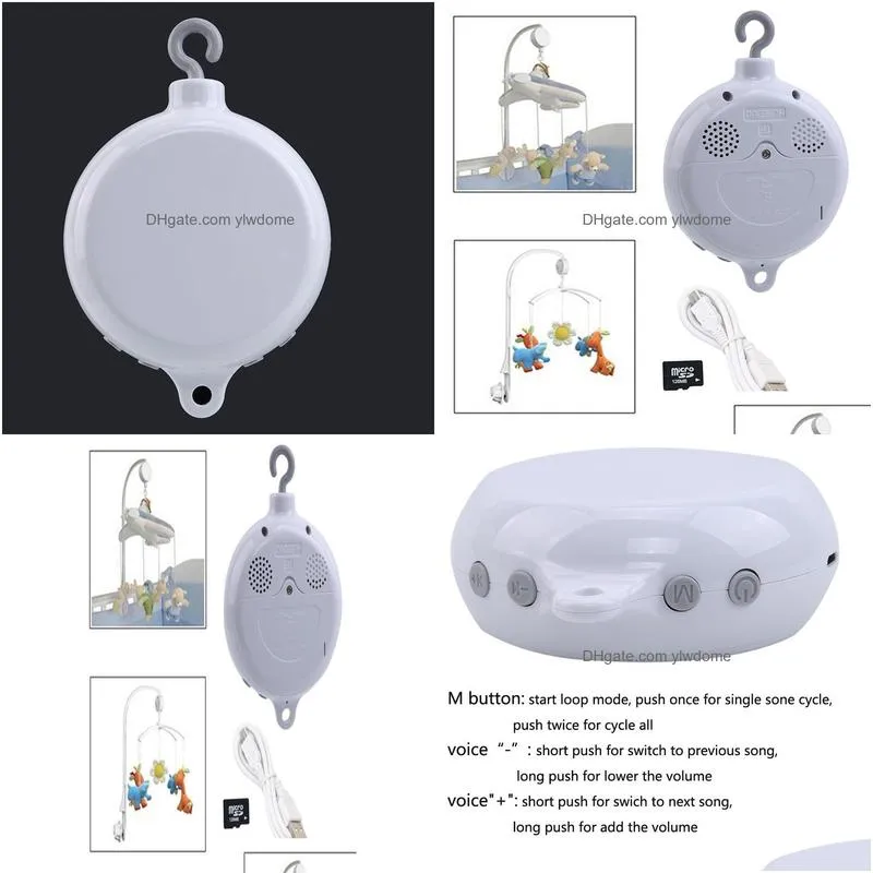 Rattles & Mobiles Song Rotary Baby Mobile Crib Rattles Bed Bell Toy Batteryoperated Movement Music Box Stroller Hanging Toys 128Mb Sd Dho8C