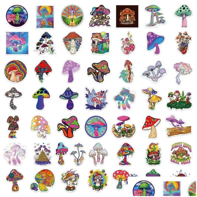 50pcs/lot psychedelic aesthetics mushroom stickers decal car guitar motorcycle luggage suitcase cartoon graffiti sticker