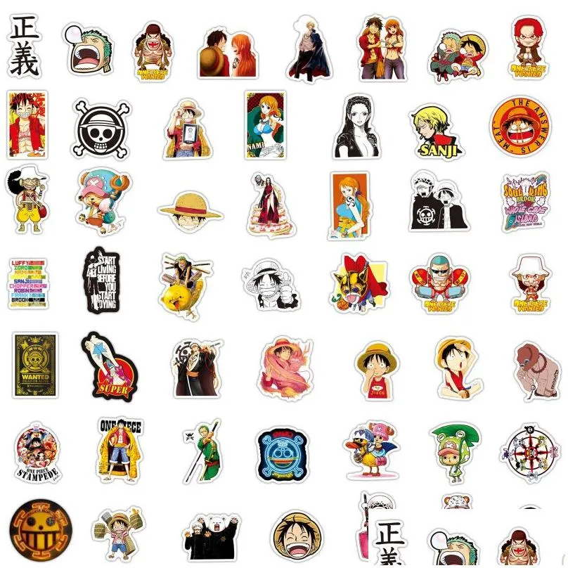 50pcs/lot one piece luffy stickers anime sticker notebook motorcycle skateboard computer mobile phone cartoon toy trunk