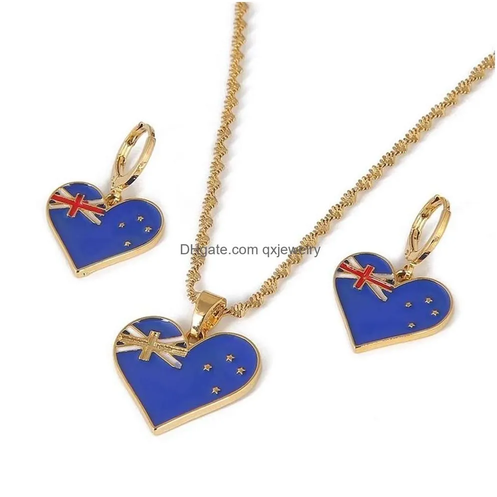 Earrings & Necklace Australia Flag Pendant Necklaces Earrings Women Country Jewelry Australian Charm Gift2724 Drop Delivery Jewelry J Dhueb