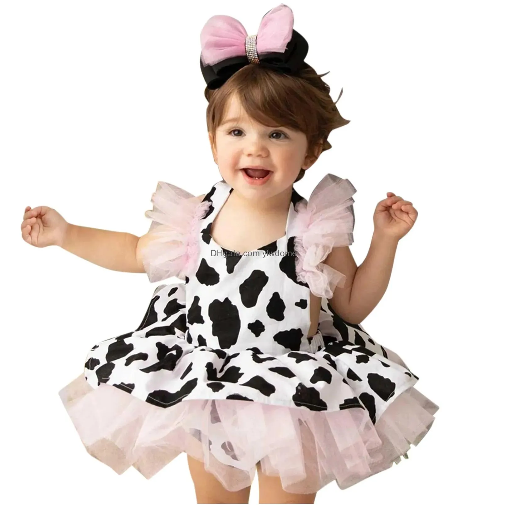 Rompers 18 Baby Girl Clothes Toddler Girls Romper Dress Infant Cow Print Tle Born Sleeveless Modern Boy 230525 Drop Delivery Dhq27