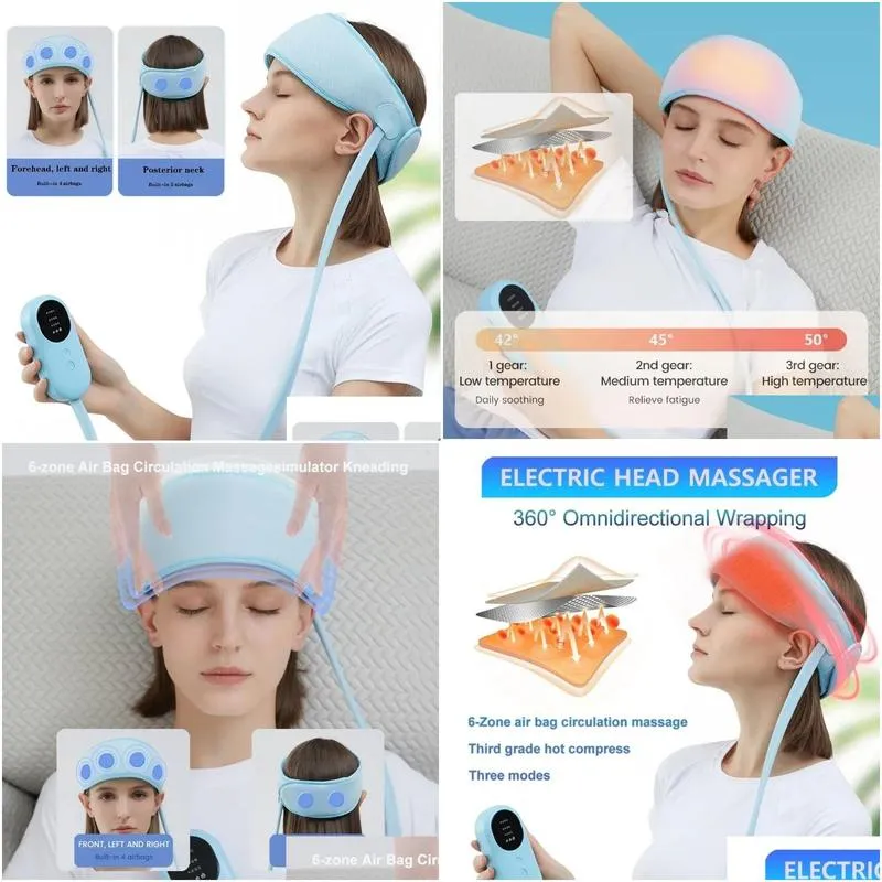 head massager electric air pressure compress kneading massage migraine relief stress headache improve sleep airbag headband 230801