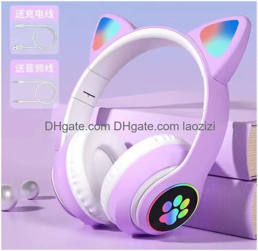 cat ear noise cancelling headphones bluetooth 5.0 young people kids headset support 6 colors ou4o