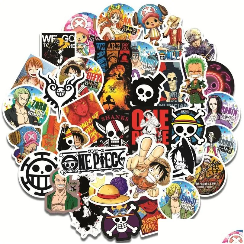 50pcs/lot one piece luffy stickers anime sticker notebook motorcycle skateboard computer mobile phone cartoon toy trunk