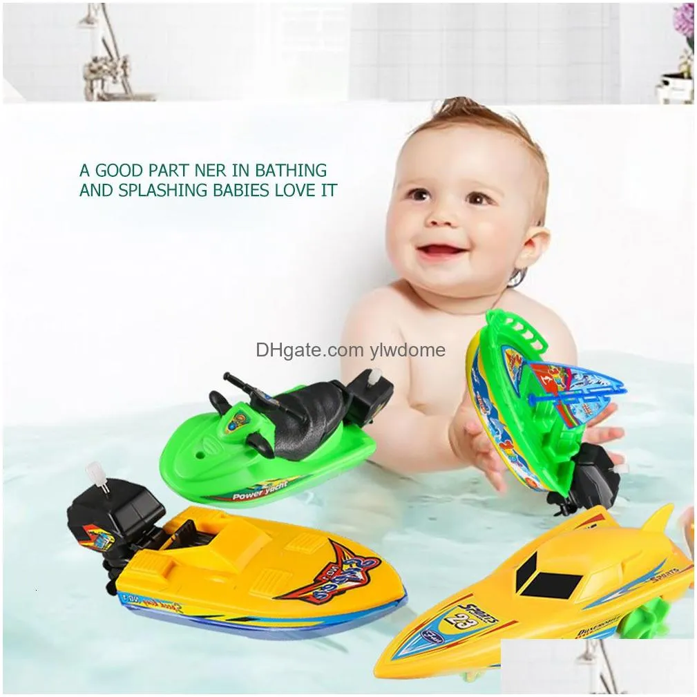 Bath Toys 1Pc Speed Boat Ship Wind Up Float In Water Kid Classic Clockwork Winter Shower For Children Boys 230525 Drop Delivery Dharu