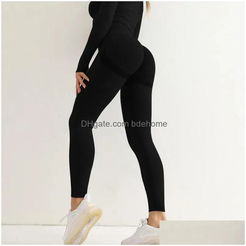 Yoga Outfit Women Sport Seamless Leggings High Waist Elastic Solid Gym Trainning Joggings Pants Female Accessories Drop Delivery Dhbph