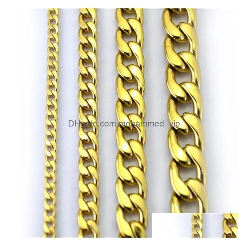 never fade stainless steel figaro chain necklace 4 sizes men jewelry 18k real yellow gold plated 9mm chain necklaces for