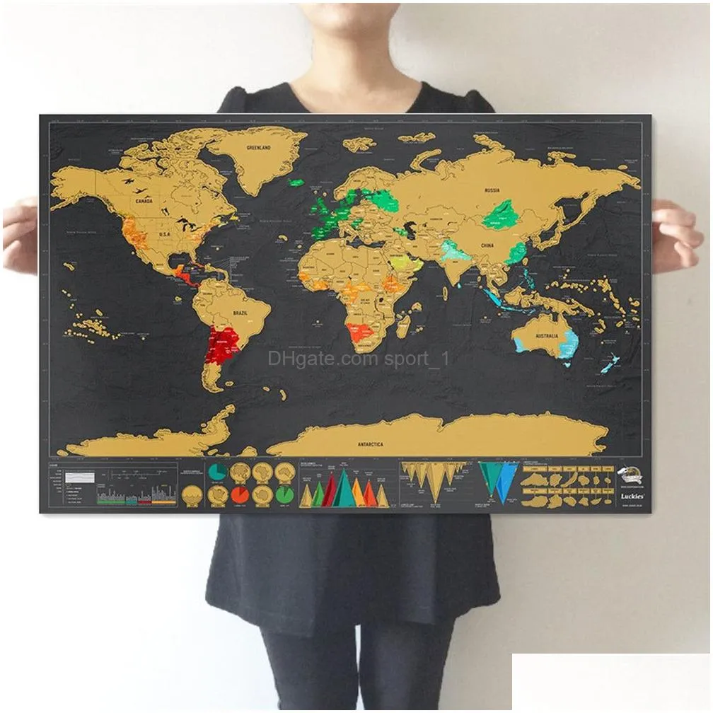 large world scratch off maps wall painting - personalized scratch off foil layer coating maps - perfect travel tracker scratch maps poster for adventure