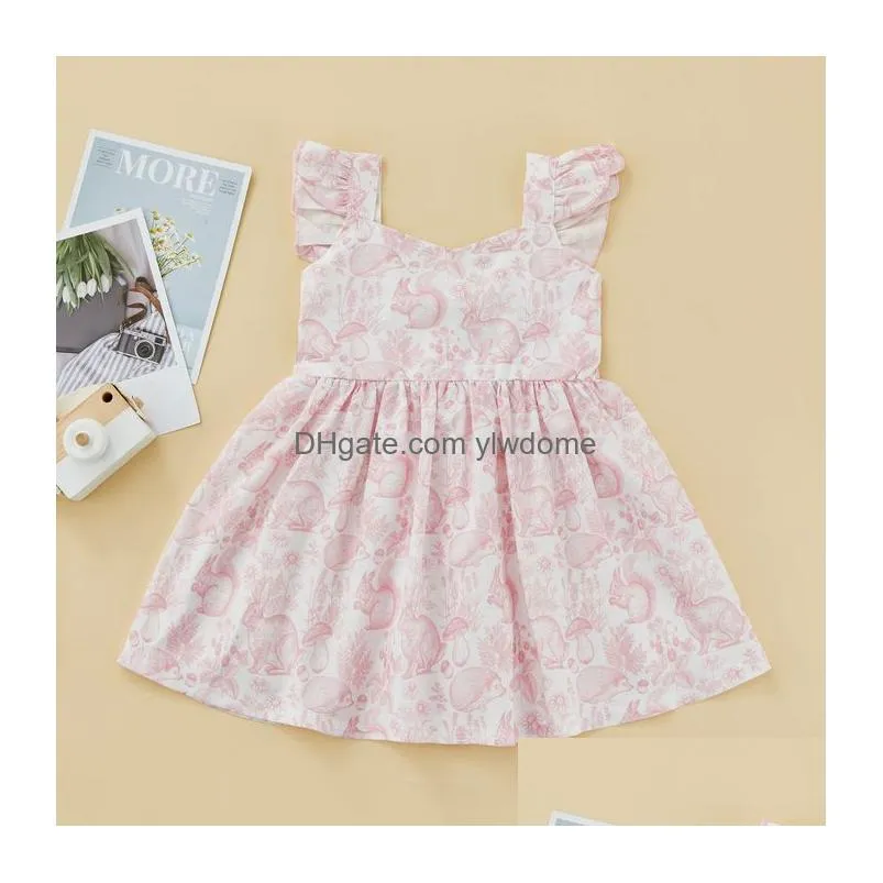 Rompers Baby Girl Rompergirl Dress Cartoon Rabbit Print Design Sleeveless Ruffle Hem Cute Jumpsuit Summer Outfit 230525 Drop Delivery Dh60V