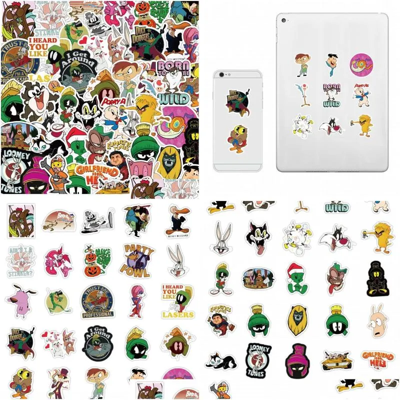 50pcs/lot cute animation rabbit stickers looney tunes sticker cartoon creative graffiti stickers bicycle skateboard guitar suitcase waterproof