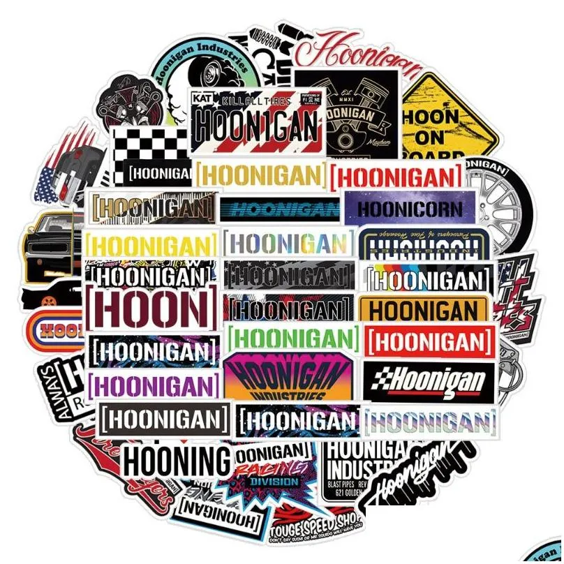 52pcs hoonigan stickers hoonigancar jdm racing car graffiti stickers for diy luggage laptop skateboard motorcycle bicycle sticker