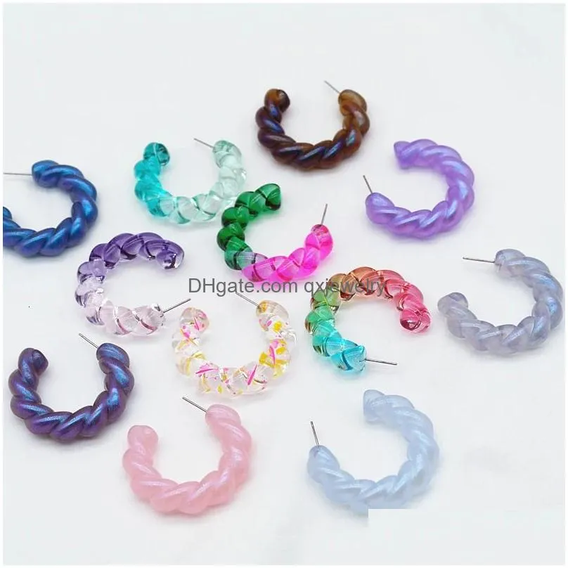 Stud Ujbox Wholesale Bk Mticolor Rainbow Clear Acrylic Twist Earrings Hoop For Women 231127 Drop Delivery Dhtd0